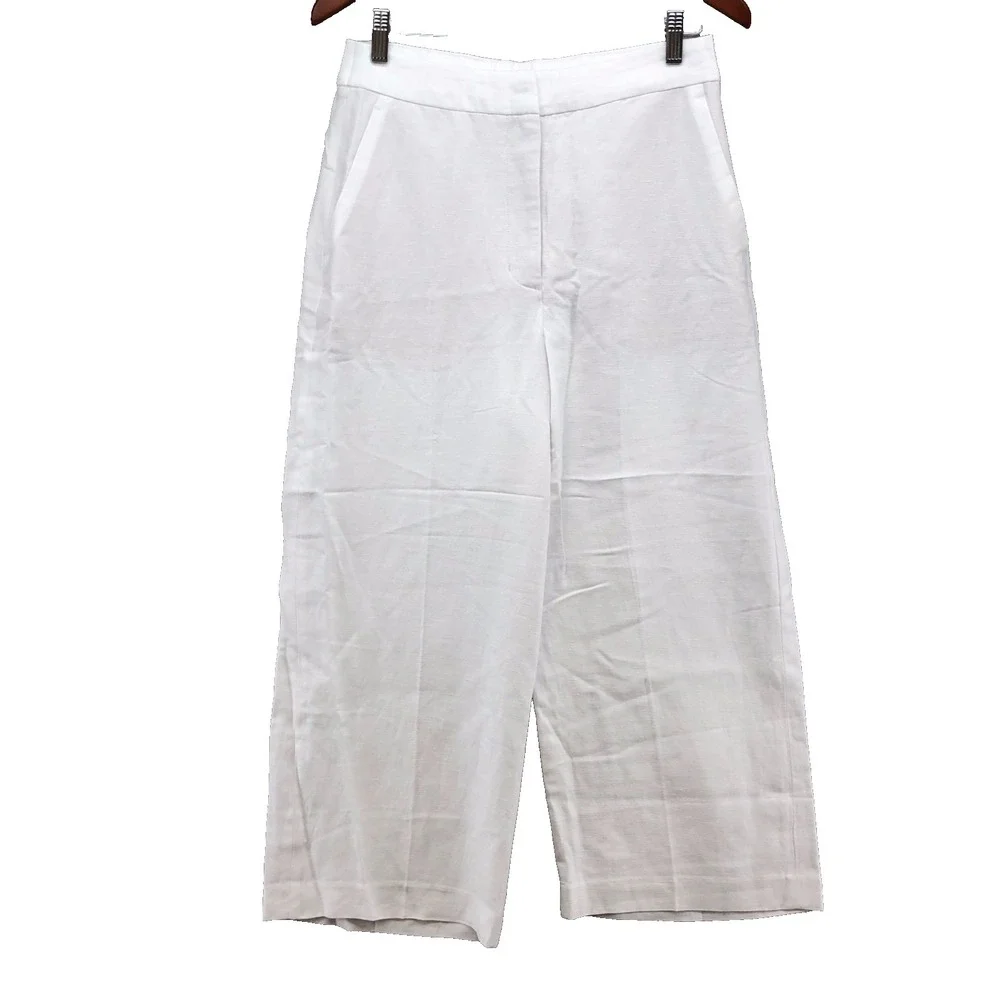 Wilfred Linen Pants Womens‎ 6 Wide Leg High Rise White Classic Beach Resortwear
